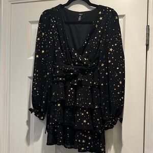 Aqua Girls Midnight Black Dress with Gold Stars